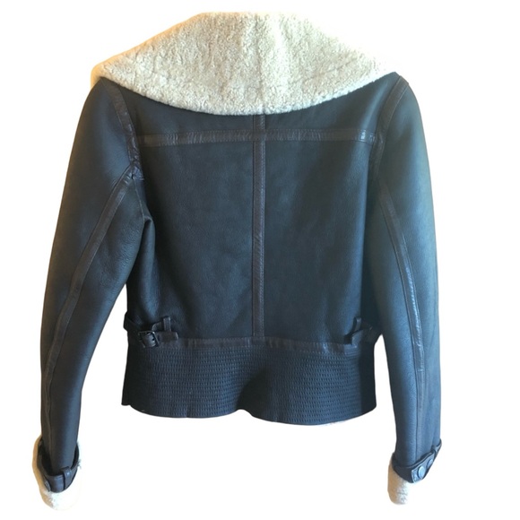 Vince Genuine Brown Leather Moto Flight Jacket with Shearing interior - Picture 2 of 13